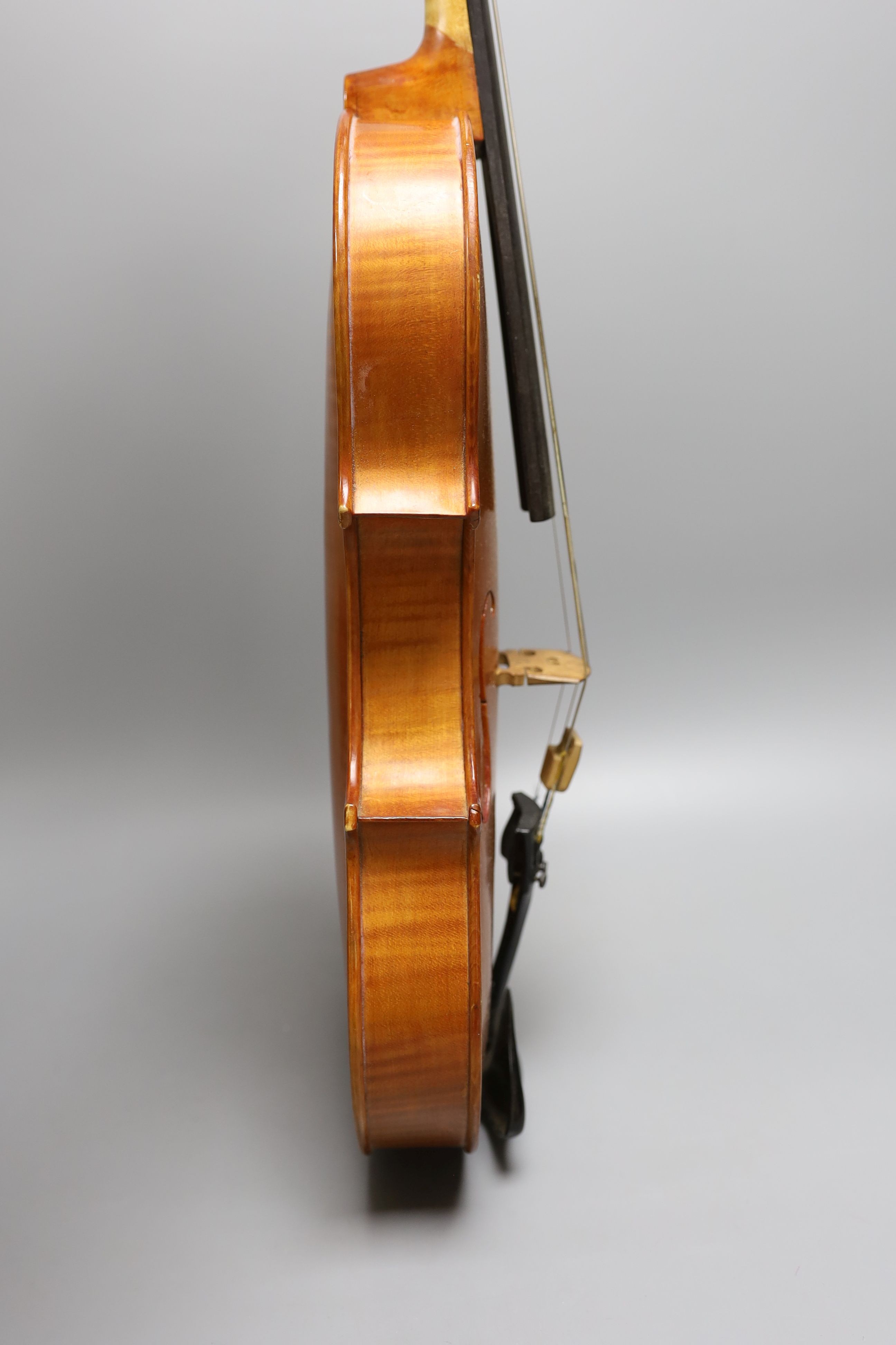 A 20th century Viola, unlabelled with 2 piece 16 inch back, cased